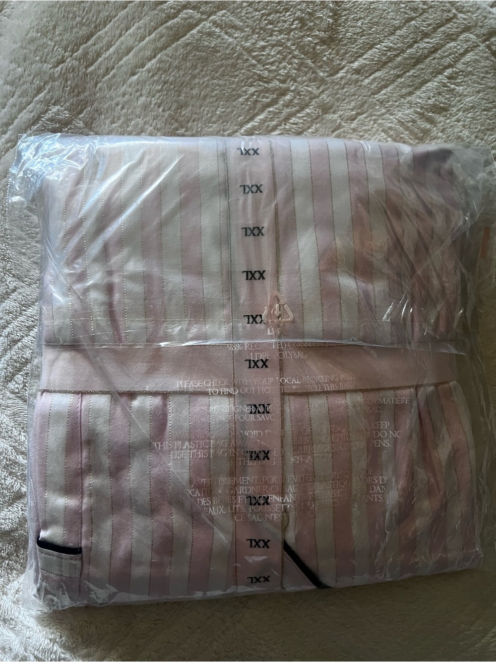 Victoria's Secret Pink and White Striped Satin Pajama Set with Black Script - Picture 5 of 5